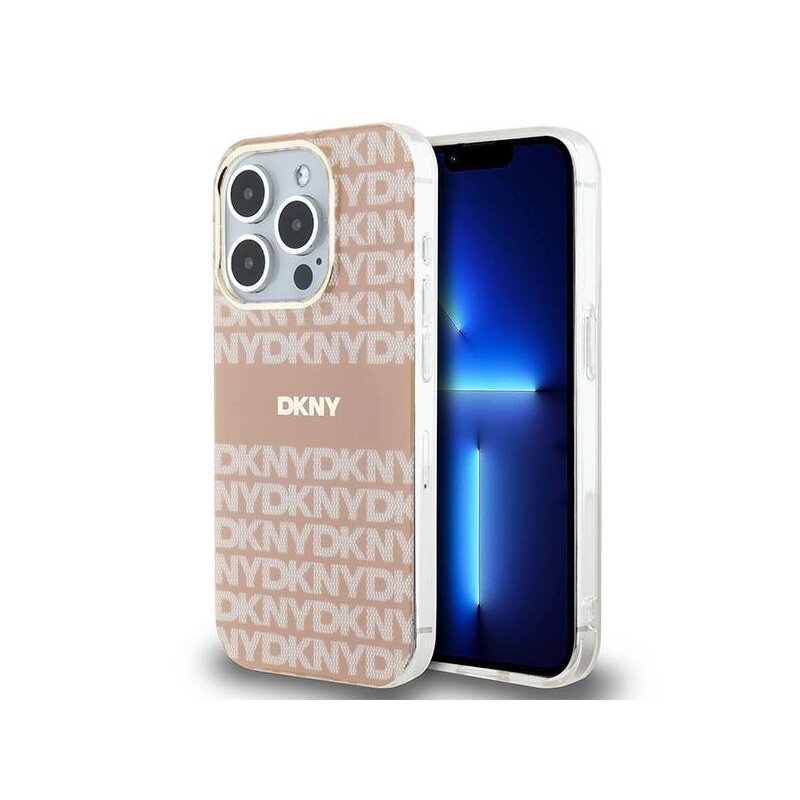 Husa iPhone 15 Pro DKNY IML Mono & Stripe MagSafe, roz, DKHMP15LHRHSEP