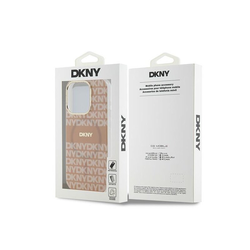 Husa iPhone 15 Pro DKNY IML Mono & Stripe MagSafe, roz, DKHMP15LHRHSEP
