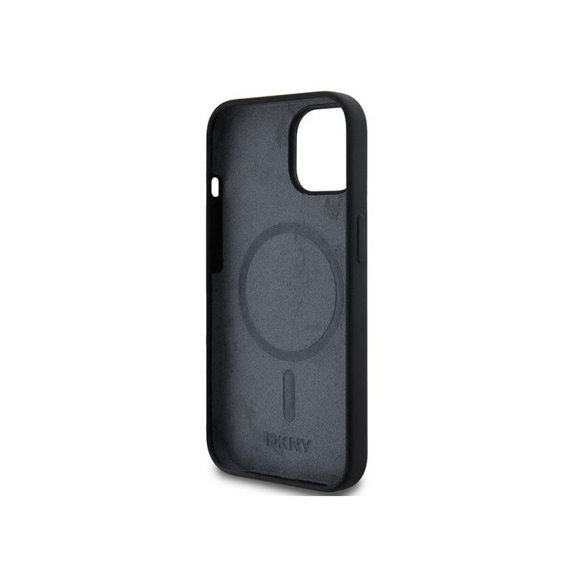 Husa iPhone 15 DKNY Hardcase Liquid Silicone White Printed Logo MagSafe, negru, DKHMP15SSNYACH