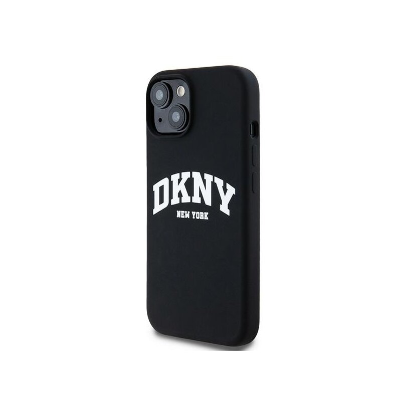 Husa iPhone 15 DKNY Hardcase Liquid Silicone White Printed Logo MagSafe, negru, DKHMP15SSNYACH