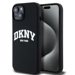 Husa iPhone 15 Plus DKNY Hardcase Liquid Silicone White Printed Logo MagSafe, negru, DKHMP15MSNYACH