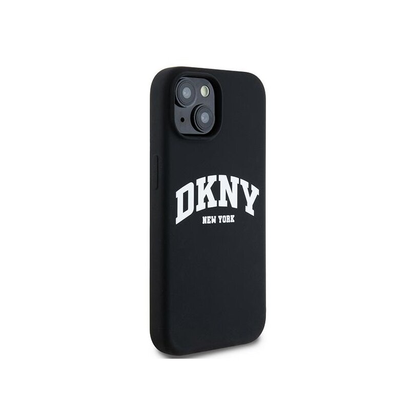 Husa iPhone 15 Plus DKNY Hardcase Liquid Silicone White Printed Logo MagSafe, negru, DKHMP15MSNYACH