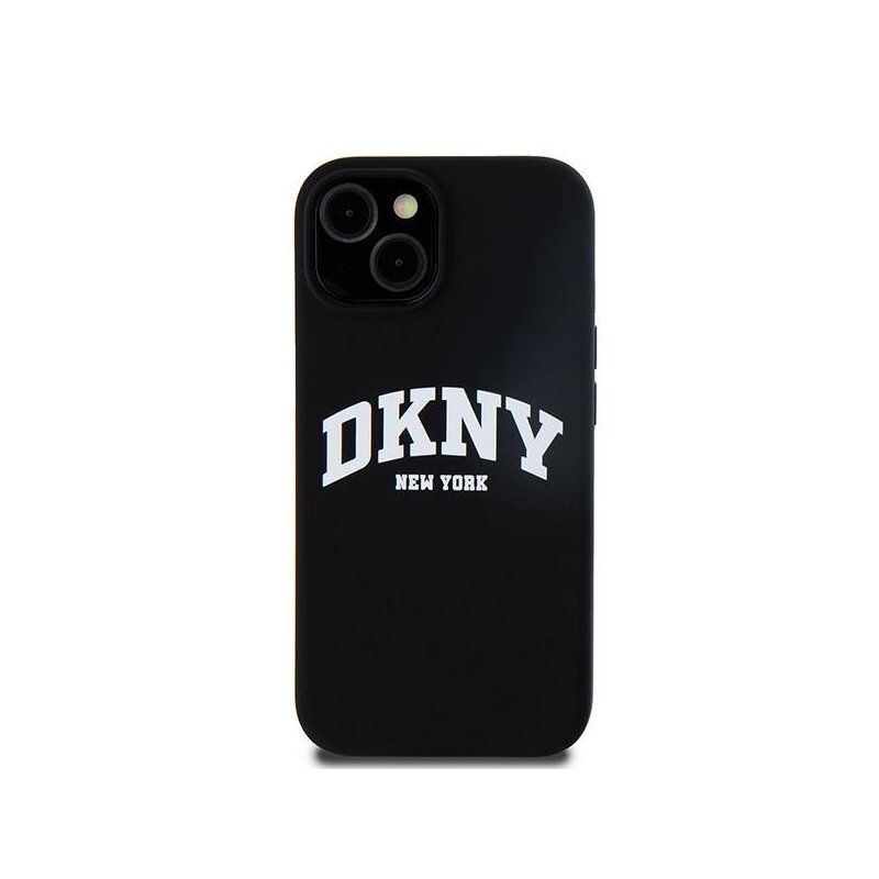 Husa iPhone 15 Plus DKNY Hardcase Liquid Silicone White Printed Logo MagSafe, negru, DKHMP15MSNYACH