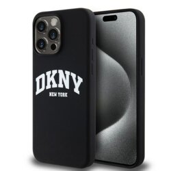 Husa iPhone 15 Pro Max DKNY Hardcase Liquid Silicone White Printed Logo MagSafe, negru, DKHMP15XSNYACH