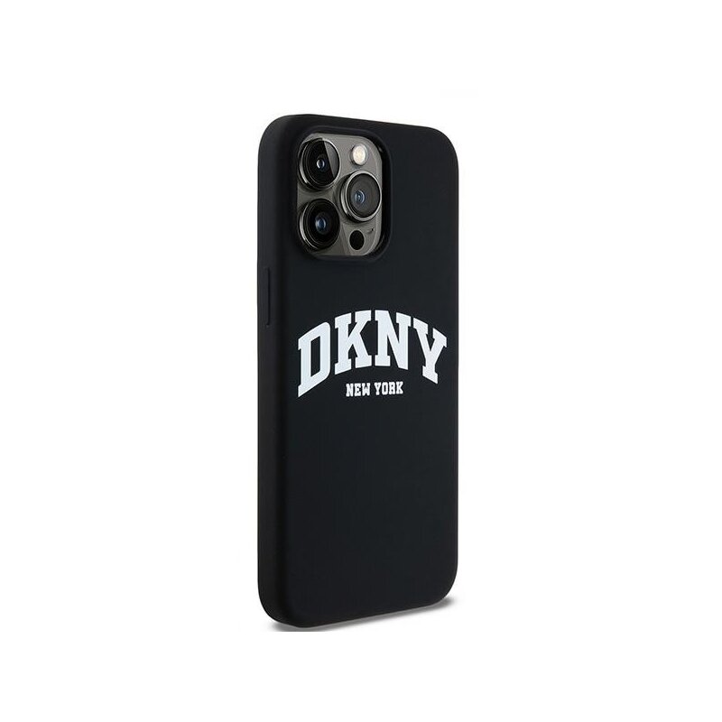 Husa iPhone 15 Pro Max DKNY Hardcase Liquid Silicone White Printed Logo MagSafe, negru, DKHMP15XSNYACH