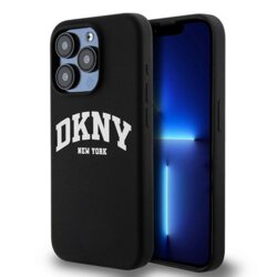 Husa iPhone 15 Pro DKNY Hardcase Liquid Silicone White Printed Logo MagSafe, negru, DKHMP15LSNYACH