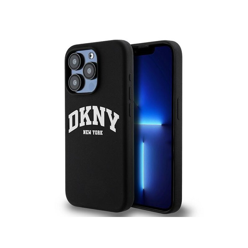 Husa iPhone 15 Pro DKNY Hardcase Liquid Silicone White Printed Logo MagSafe, negru, DKHMP15LSNYACH