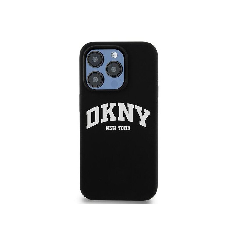 Husa iPhone 15 Pro DKNY Hardcase Liquid Silicone White Printed Logo MagSafe, negru, DKHMP15LSNYACH