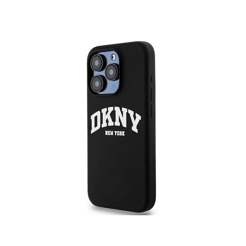 Husa iPhone 15 Pro DKNY Hardcase Liquid Silicone White Printed Logo MagSafe, negru, DKHMP15LSNYACH
