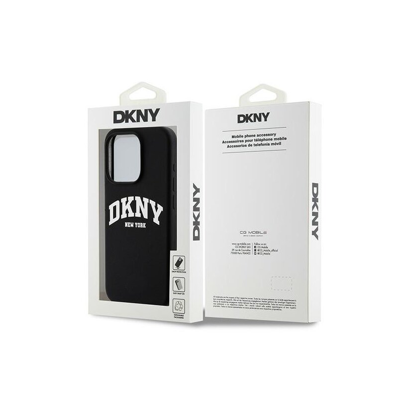 Husa iPhone 15 Pro DKNY Hardcase Liquid Silicone White Printed Logo MagSafe, negru, DKHMP15LSNYACH