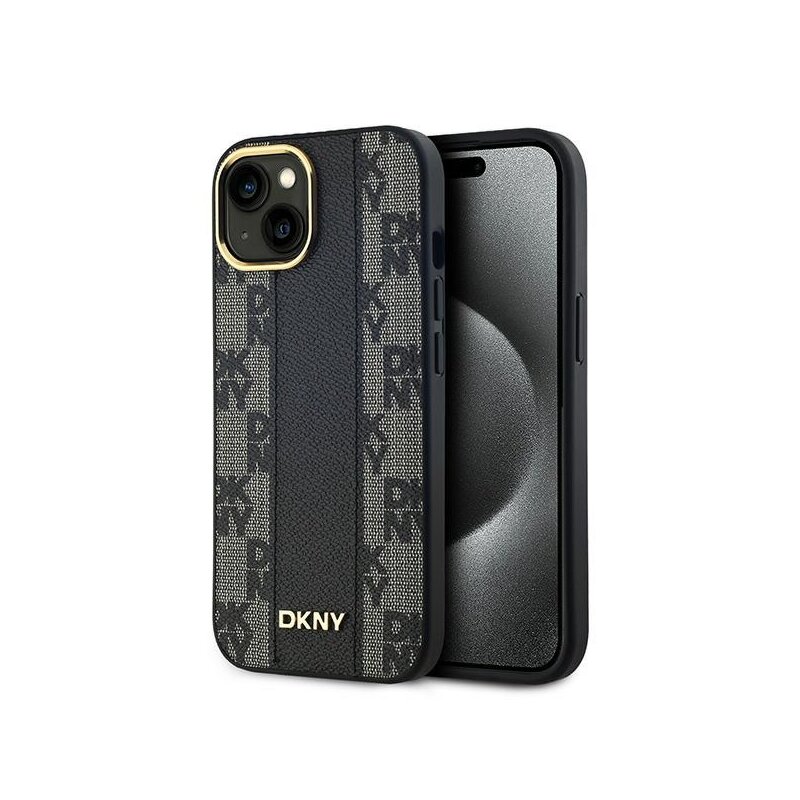 Husa piele iPhone 15 Plus DKNY Leather Checkered Mono Pattern MagSafe, negru, DKHMP15MPCPVSLK
