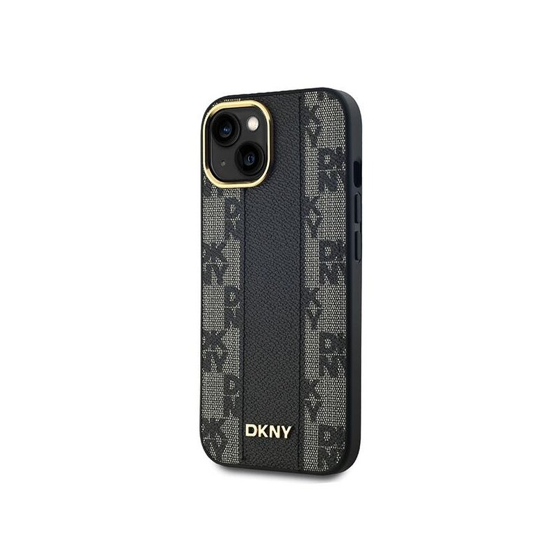 Husa piele iPhone 15 Plus DKNY Leather Checkered Mono Pattern MagSafe, negru, DKHMP15MPCPVSLK