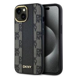 Husa piele iPhone 15 DKNY Leather Checkered Mono Pattern MagSafe, negru, DKHMP15SPCPVSLK