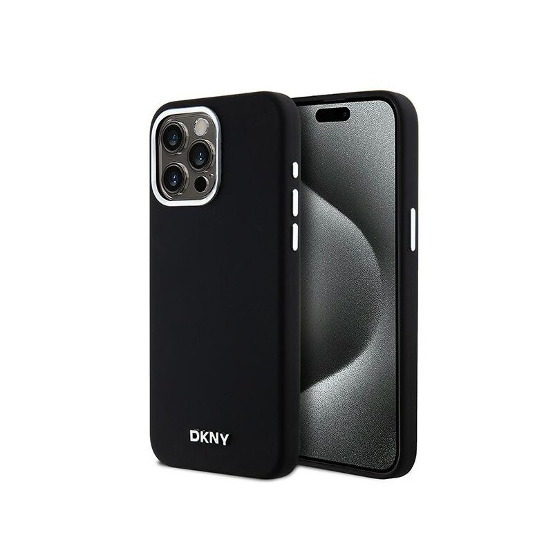 Husa iPhone 15 Pro Max DKNY Hardcase Liquid Silicone Small Metal Logo MagSafe, negru, DKHMP15XSMCHLK