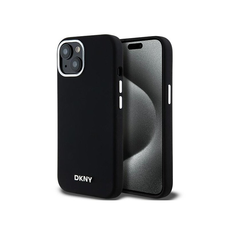 Husa iPhone 15 Plus DKNY Hardcase Liquid Silicone Small Metal Logo MagSafe, negru, DKHMP15MSMCHLK