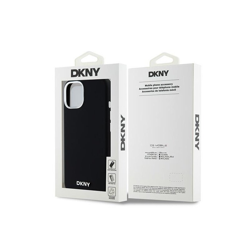 Husa iPhone 15 Plus DKNY Hardcase Liquid Silicone Small Metal Logo MagSafe, negru, DKHMP15MSMCHLK