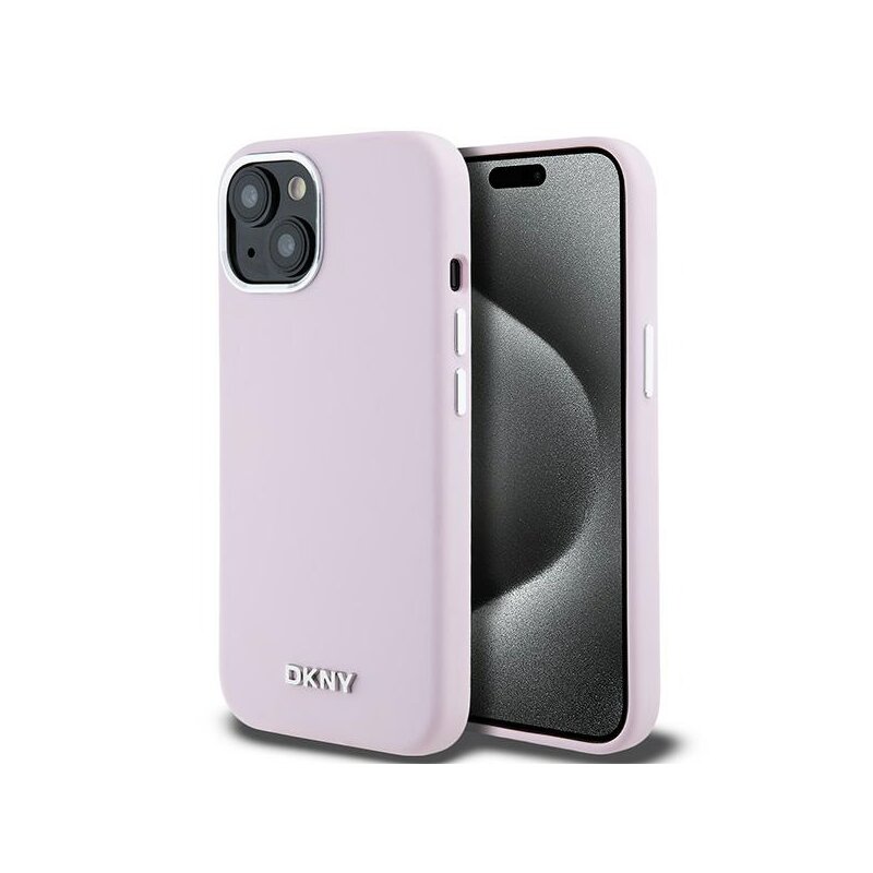 Husa iPhone 15 Plus DKNY Hardcase Liquid Silicone Small Metal Logo MagSafe, roz, DKHMP15MSMCHLP