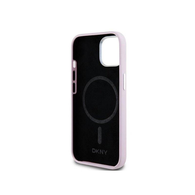 Husa iPhone 15 Plus DKNY Hardcase Liquid Silicone Small Metal Logo MagSafe, roz, DKHMP15MSMCHLP