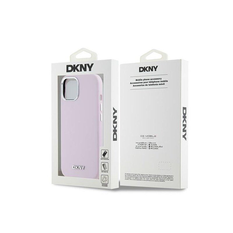 Husa iPhone 15 Plus DKNY Hardcase Liquid Silicone Small Metal Logo MagSafe, roz, DKHMP15MSMCHLP