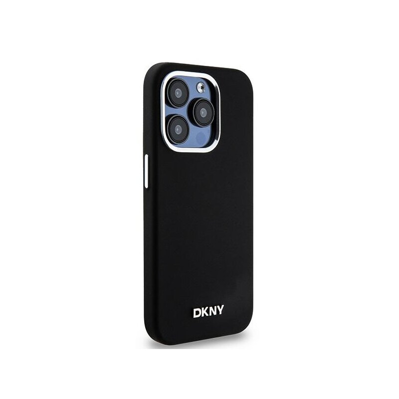 Husa iPhone 15 Pro DKNY Hardcase Liquid Silicone Small Metal Logo MagSafe, negru, DKHMP15LSMCHLK