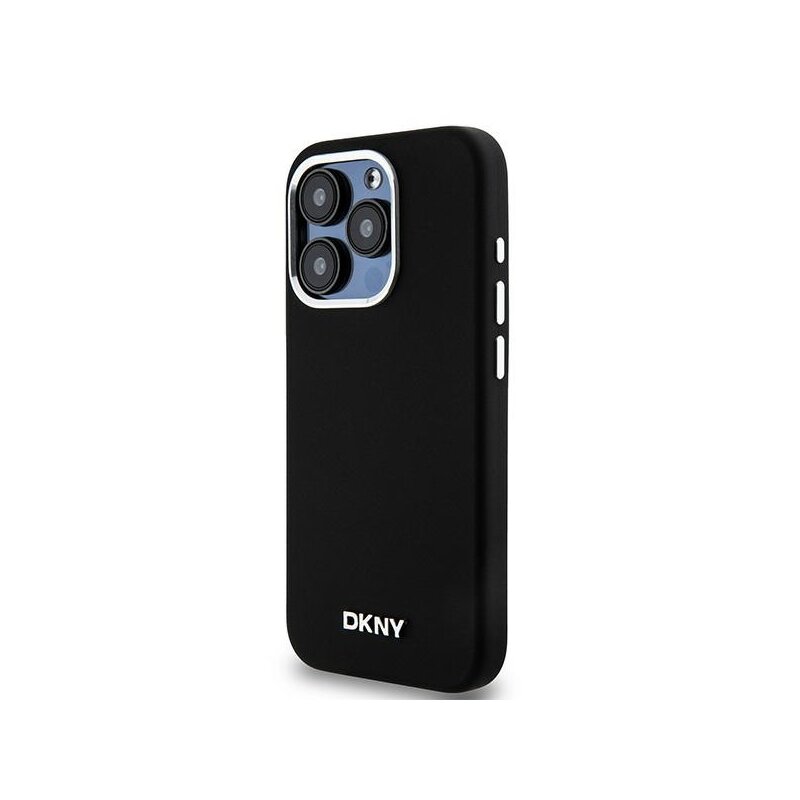 Husa iPhone 15 Pro DKNY Hardcase Liquid Silicone Small Metal Logo MagSafe, negru, DKHMP15LSMCHLK