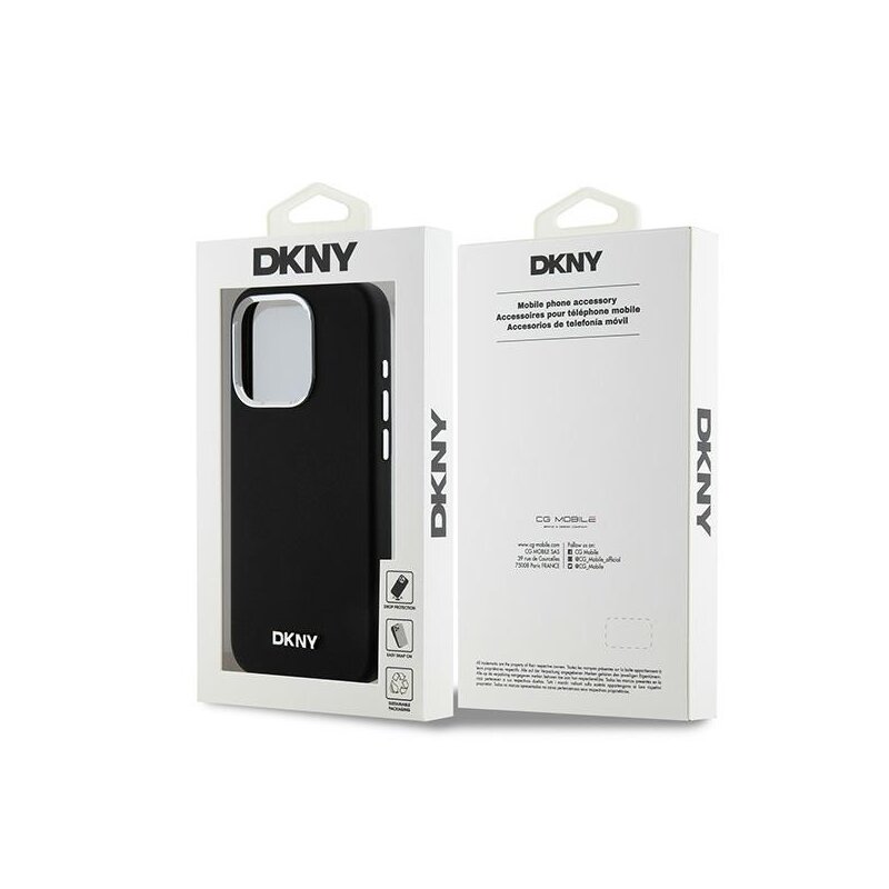 Husa iPhone 15 Pro DKNY Hardcase Liquid Silicone Small Metal Logo MagSafe, negru, DKHMP15LSMCHLK