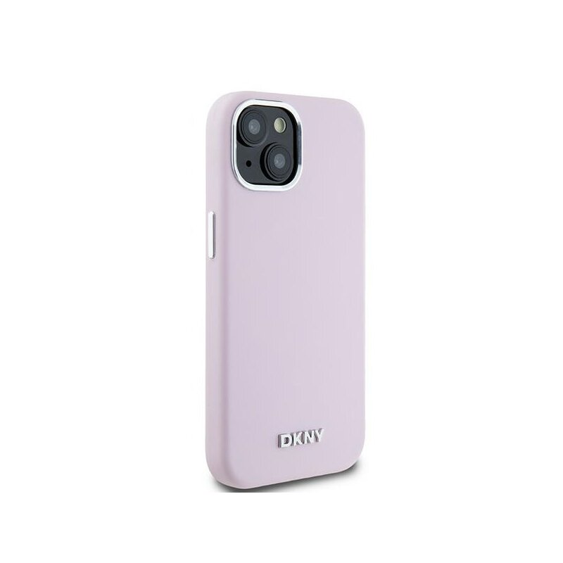 Husa iPhone 15 DKNY Hardcase Liquid Silicone Small Metal Logo MagSafe, roz, DKHMP15SSMCHLP