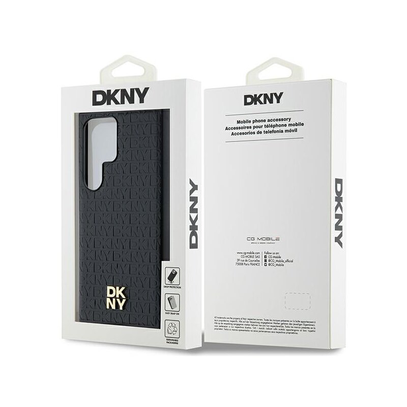 Husa piele Samsung Galaxy S24 Ultra DKNY Leather Pattern Metal Logo MagSafe, negru, DKHMS24LPSHRPSK