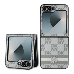 Husa piele Samsung Galaxy Z Flip6 DKNY Leather Chequered Pattern Printed Stripes, bej, DKHCZF6PCPTSSE