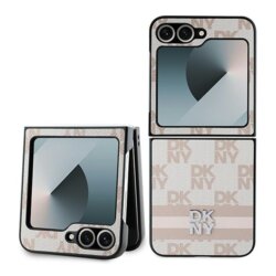 Husa piele Samsung Galaxy Z Flip6 DKNY Leather Chequered Pattern Printed Stripes, roz, DKHCZF6PCPTSSP