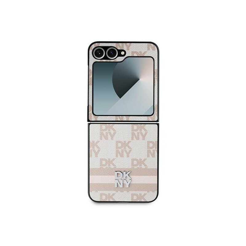Husa piele Samsung Galaxy Z Flip6 DKNY Leather Chequered Pattern Printed Stripes, roz, DKHCZF6PCPTSSP