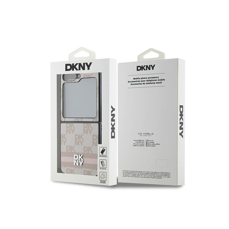 Husa piele Samsung Galaxy Z Flip6 DKNY Leather Chequered Pattern Printed Stripes, roz, DKHCZF6PCPTSSP