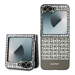 Husa piele Samsung Galaxy Z Flip6 DKNY Leather Repeat Pattern Bottom Stripe, maro, DKHCZF6PSOSPW