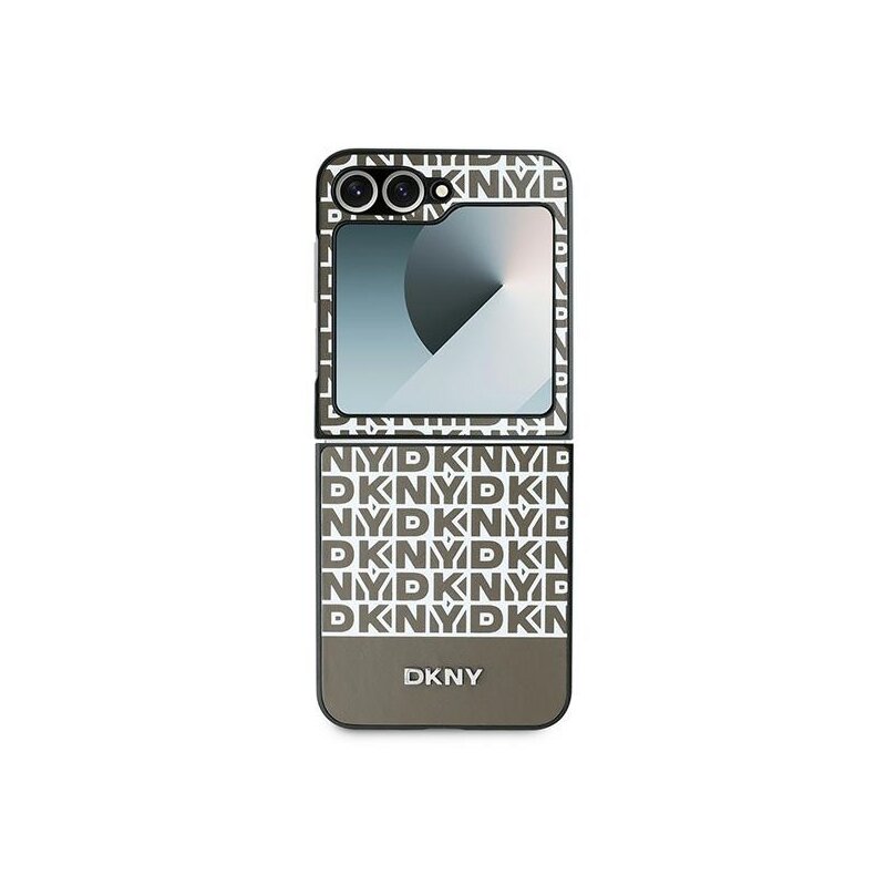 Husa piele Samsung Galaxy Z Flip6 DKNY Leather Repeat Pattern Bottom Stripe, maro, DKHCZF6PSOSPW