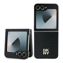 Husa piele Samsung Galaxy Z Flip6 DKNY Leather Repeat Pattern Stack Logo, negru, DKHCZF6PSHRPSK