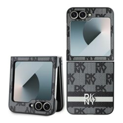 Husa piele Samsung Galaxy Z Flip6 DKNY Leather Chequered Pattern Printed Stripes, negru, DKHCZF6PCPTSSK