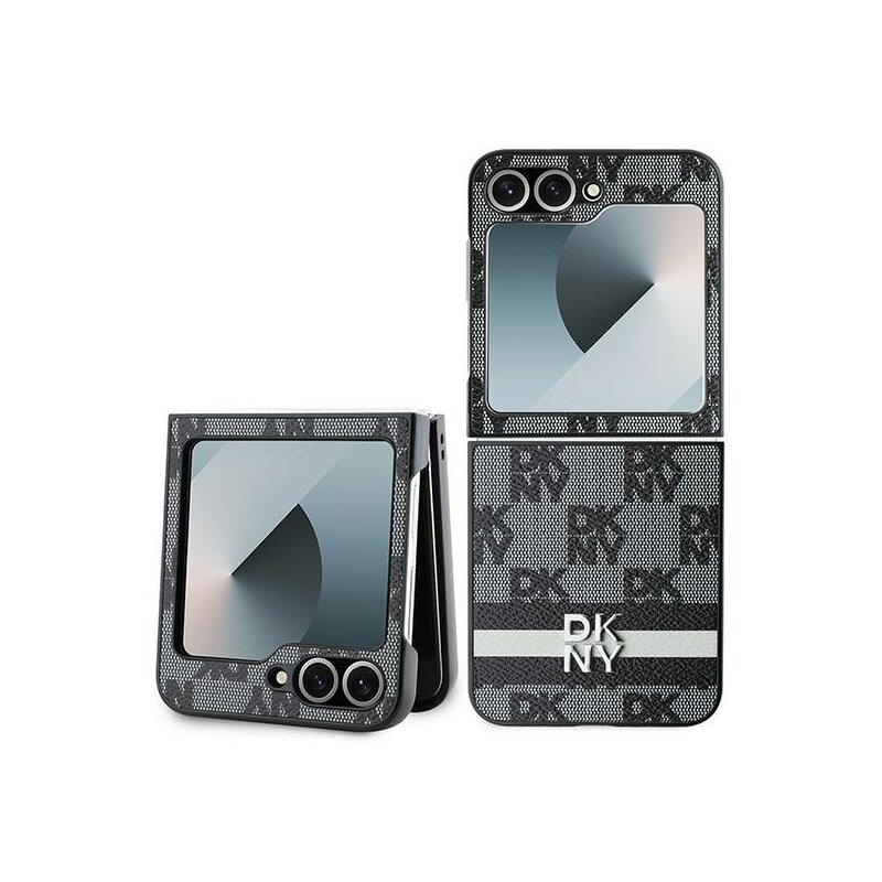 Husa piele Samsung Galaxy Z Flip6 DKNY Leather Chequered Pattern Printed Stripes, negru, DKHCZF6PCPTSSK