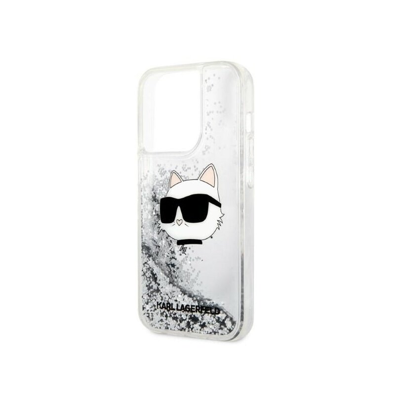 Husa Karl Lagerfeld iPhone 14 Pro Max Hardcase Glitter, Choupette Head, argintiu, KLHCP14XLNCHCS