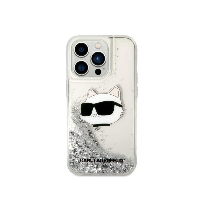 Husa Karl Lagerfeld iPhone 14 Pro Max Hardcase Glitter, Choupette Head, argintiu, KLHCP14XLNCHCS