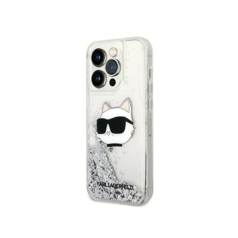 Husa Karl Lagerfeld iPhone 14 Pro Max Hardcase Glitter, Choupette Head, argintiu, KLHCP14XLNCHCS