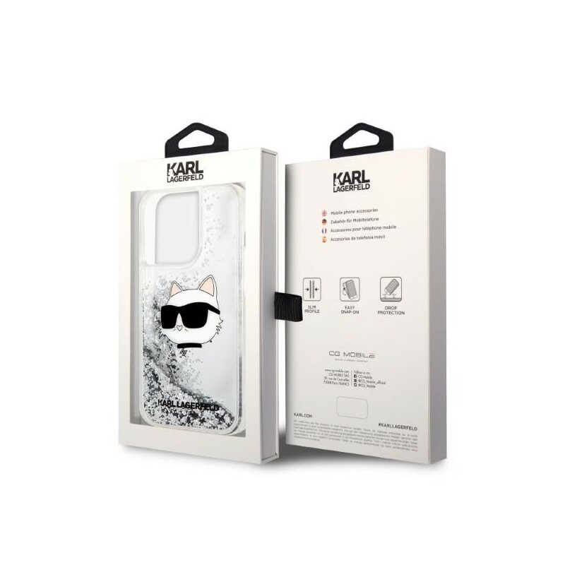 Husa Karl Lagerfeld iPhone 14 Pro Max Hardcase Glitter, Choupette Head, argintiu, KLHCP14XLNCHCS