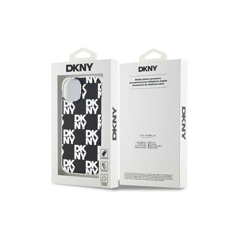 Husa iPhone 15 DKNY IML Checkered Mono Pattern, negru, DKHCP15SHDLCEK