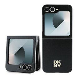 Husa piele Samsung Galaxy Z Flip6 DKNY Leather Metal Stack Logo, negru, DKHCZF6PSMCSLK