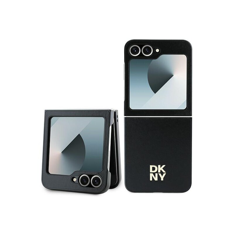 Husa piele Samsung Galaxy Z Flip6 DKNY Leather Metal Stack Logo, negru, DKHCZF6PSMCSLK