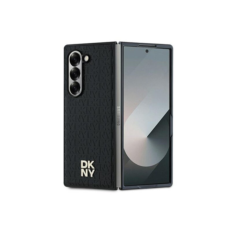 Husa piele Samsung Galaxy Z Fold6 DKNY Leather Repeat Pattern Stack Logo, negru, DKHMZFD6PSHRPSK