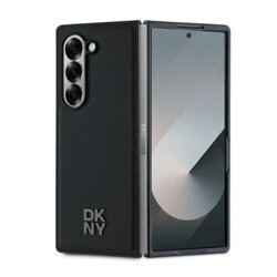 Husa piele Samsung Galaxy Z Fold6 DKNY Leather Plain Metal Stack Logo MagSafe, negru, DKHMZFD6PSMCSLK