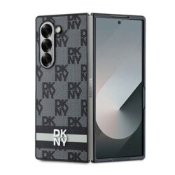 Husa piele Samsung Galaxy Z Fold6 DKNY Leather Chequered Pattern Printed Stripes, negru, DKHCZFD6PCPTSSKZ
