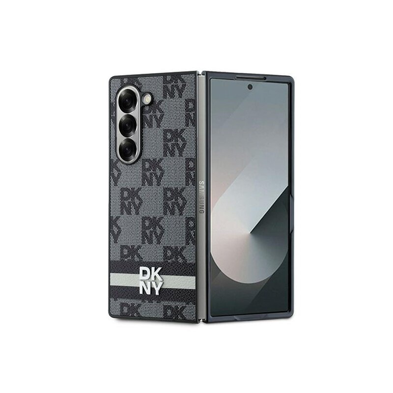 Husa piele Samsung Galaxy Z Fold6 DKNY Leather Chequered Pattern Printed Stripes, negru, DKHCZFD6PCPTSSKZ
