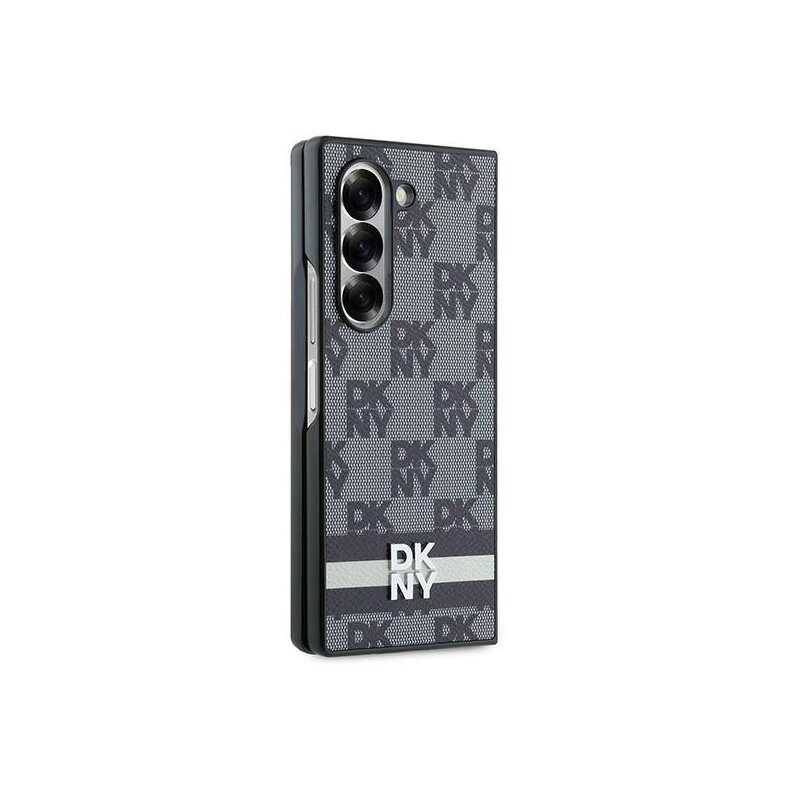 Husa piele Samsung Galaxy Z Fold6 DKNY Leather Chequered Pattern Printed Stripes, negru, DKHCZFD6PCPTSSKZ