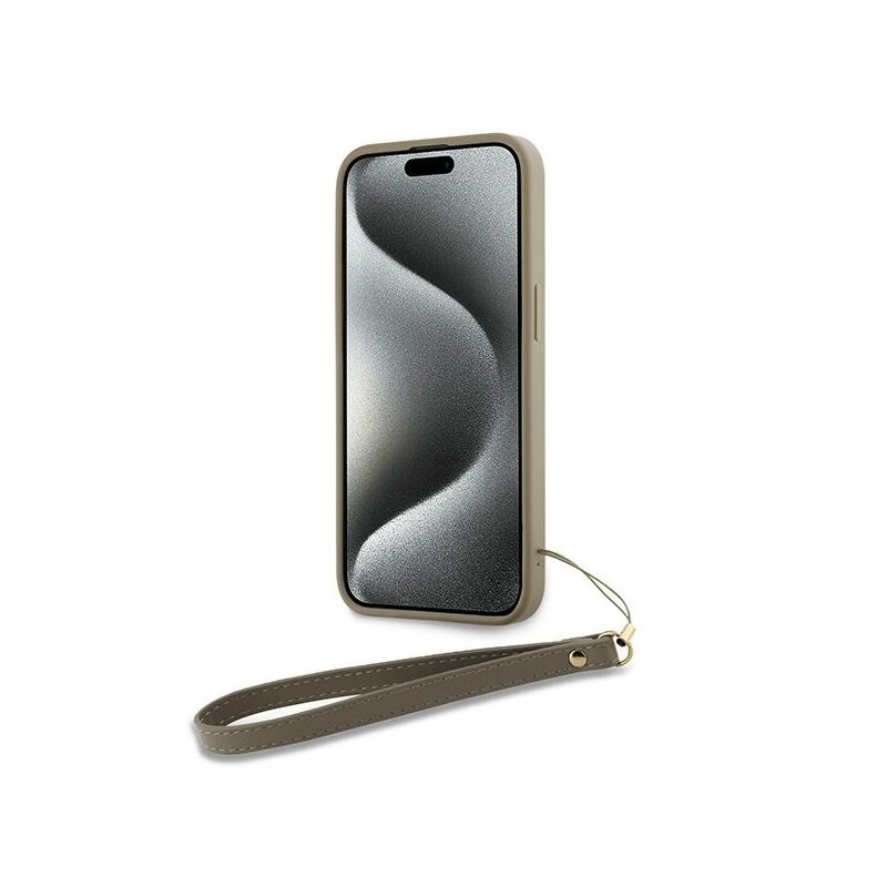 Husa iPhone 15 DKNY Hardcase Wrist Strap Stock Logo, maro, DKHCP15SPBSWSE